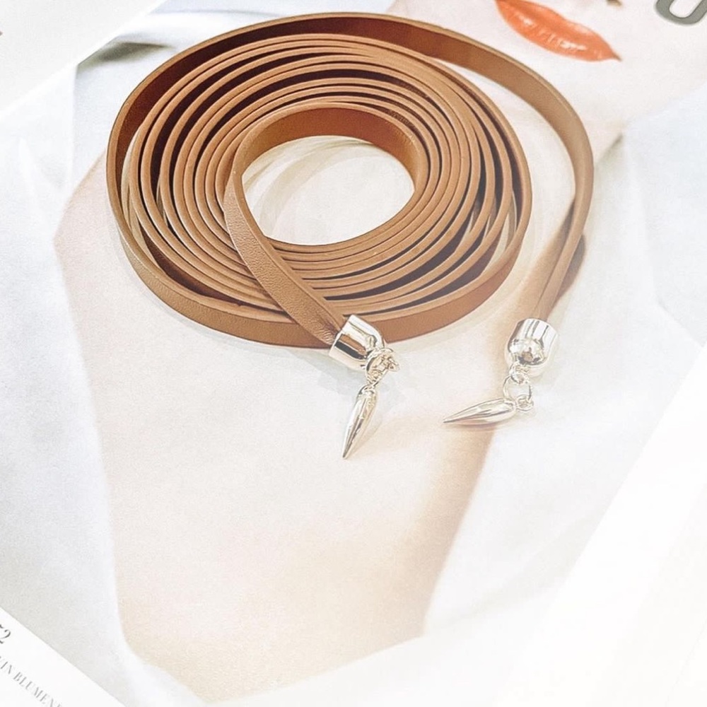 LOVE STRENGTH | Lasso Leather Wrap Belt, Cognac